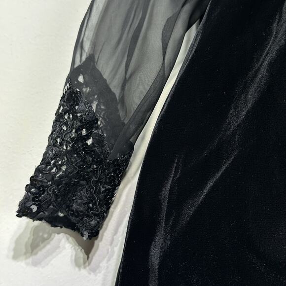 Weekend New York Paris Black Velvet Sequin Sheer Sleeve Cocktail Party Dress 12 - Picture 6 of 8